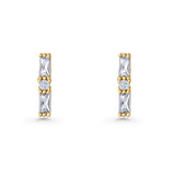 Line Bar Stud Earrings 12.4mm Baguette & Round Cubic Zirconia 925 Sterling Silver