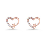 Star Heart Stud Earrings 11.5mm Cluster Cubic Zirconia 925 Sterling Silver