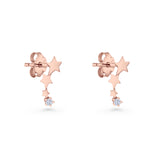Three Star Stud Earrings 8.8mm Cubic Zirconia 925 Sterling Silver