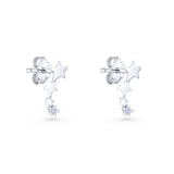 Three Star Stud Earrings 8.8mm Cubic Zirconia 925 Sterling Silver