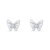 Minimalist 10.7mm Butterfly Stud Earrings Cubic Zirconia 925 Sterling Silver