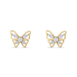 Minimalist 10.7mm Butterfly Stud Earrings Cubic Zirconia 925 Sterling Silver