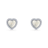 Minimalist 9.5mm Heart Promise Stud Earring Pearl & Cubic Zirconia 925 Sterling Silver