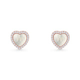 Minimalist 9.5mm Heart Promise Stud Earring Pearl & Cubic Zirconia 925 Sterling Silver