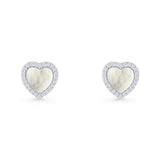 Minimalist 9.5mm Heart Promise Stud Earring Pearl & Cubic Zirconia 925 Sterling Silver
