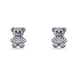 Teddy Bear Stud Earrings 11mm Cubic Zirconia 925 Sterling Silver