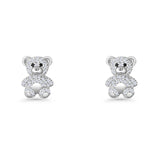Teddy Bear Stud Earrings 11mm Cubic Zirconia 925 Sterling Silver