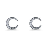 Minimalist 8.1mm Half Moon Stud Earring Cubic Zirconia 925 Sterling Silver