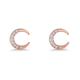 Minimalist 8.1mm Half Moon Stud Earring Cubic Zirconia 925 Sterling Silver