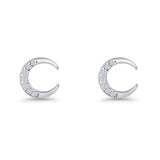 Minimalist 8.1mm Half Moon Stud Earring Cubic Zirconia 925 Sterling Silver