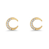 Minimalist 8.1mm Half Moon Stud Earring Cubic Zirconia 925 Sterling Silver