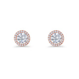 Round Stud Earrings 8.5mm Halo Cubic Zirconia 925 Sterling Silver