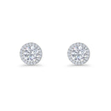 Round Stud Earrings 8.5mm Halo Cubic Zirconia 925 Sterling Silver