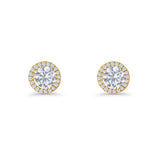Round Stud Earrings 8.5mm Halo Cubic Zirconia 925 Sterling Silver