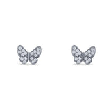Butterfly Stud Earrings 6mm Cubic Zirconia 925 Sterling Silver