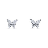 Butterfly Stud Earrings Marquise Cubic Zirconia 925 Sterling Silver