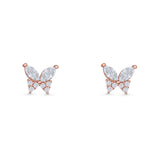 Butterfly Stud Earrings Marquise Cubic Zirconia 925 Sterling Silver