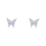 Butterfly Stud Earrings Marquise Cubic Zirconia 925 Sterling Silver