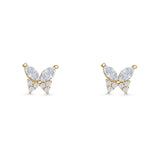 Butterfly Stud Earrings Marquise Cubic Zirconia 925 Sterling Silver