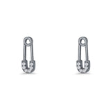 Minimalist 16mm Safety Pin Stud Earrings Round Cubic Zirconia 925 Sterling Silve