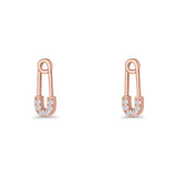 Minimalist 16mm Safety Pin Stud Earrings Round Cubic Zirconia 925 Sterling Silve