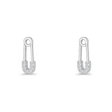 Minimalist 16mm Safety Pin Stud Earrings Round Cubic Zirconia 925 Sterling Silve