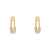 Minimalist 16mm Safety Pin Stud Earrings Round Cubic Zirconia 925 Sterling Silve
