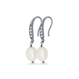 Drop Dangle 32mm Oval Pearl Fishhook Earring Cubic Zirconia 925 Sterling Silver