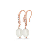Drop Dangle 32mm Oval Pearl Fishhook Earring Cubic Zirconia 925 Sterling Silver