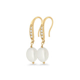 Drop Dangle 32mm Oval Pearl Fishhook Earring Cubic Zirconia 925 Sterling Silver