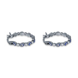 Evil Eye Hoop Earring 15mm Round Cubic Zirconia 925 Sterling Silver