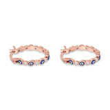 Evil Eye Hoop Earring 15mm Round Cubic Zirconia 925 Sterling Silver