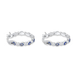 Evil Eye Hoop Earring 15mm Round Cubic Zirconia 925 Sterling Silver