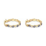 Evil Eye Hoop Earring 15mm Round Cubic Zirconia 925 Sterling Silver
