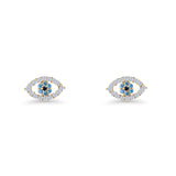 Evil Eye Earrings 6.2mm Floral Blue & Clear Cubic Zirconia 925 Sterling Silver