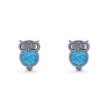 Round 9.7mm Lab Created Opal Owl Stud Earring 925 Sterling Silver