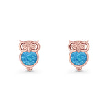 Round 9.7mm Lab Created Opal Owl Stud Earring 925 Sterling Silver