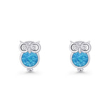 Round 9.7mm Lab Created Opal Owl Stud Earring 925 Sterling Silver