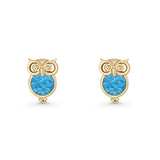 Round 9.7mm Lab Created Opal Owl Stud Earring 925 Sterling Silver