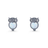 Round 9.7mm Lab Created Opal Owl Stud Earring 925 Sterling Silver