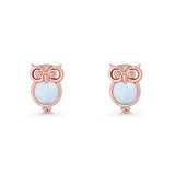 Round 9.7mm Lab Created Opal Owl Stud Earring 925 Sterling Silver