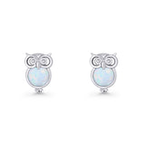 Round 9.7mm Lab Created Opal Owl Stud Earring 925 Sterling Silver