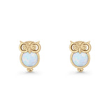 Round 9.7mm Lab Created Opal Owl Stud Earring 925 Sterling Silver