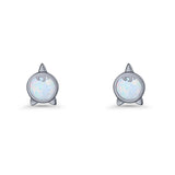 Round 9.6mm Lab Created Opal Unicorn Stud Earring 925 Sterling Silver