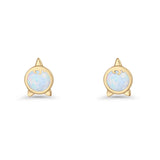 Round 9.6mm Lab Created Opal Unicorn Stud Earring 925 Sterling Silver
