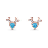 Triangular 7.3mm Lab Created Opal Deer Antlers Stud Earring 925 Sterling Silver