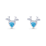 Triangular 7.3mm Lab Created Opal Deer Antlers Stud Earring 925 Sterling Silver