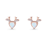 Triangular 7.3mm Lab Created Opal Deer Antlers Stud Earring 925 Sterling Silver