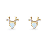 Triangular 7.3mm Lab Created Opal Deer Antlers Stud Earring 925 Sterling Silver