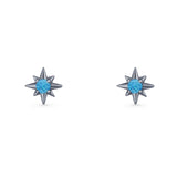 Round 5.4mm Star Stud Earring Lab Created Opal 925 Sterling Silver